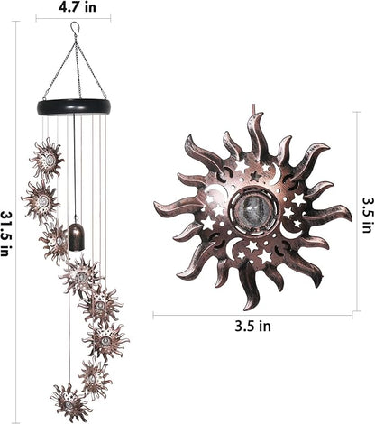 8 LED Solar Upgarde Sun Moon Star Wind Chimes Outdoor,Mom Gifts for Mothers Day Grandma Gift Sun Wind Chimes for Outside,Hanging Lights Warm LED,Outdoor Sun Decor,Gifts for Wife