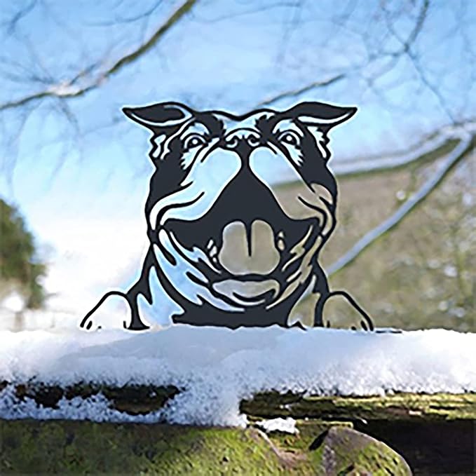 Outdoor Metal Art Funny Peeping Animal Statue Stakes Fence Landscape for Yard Garden Decor Animal Silhouette Ornaments (Dog)