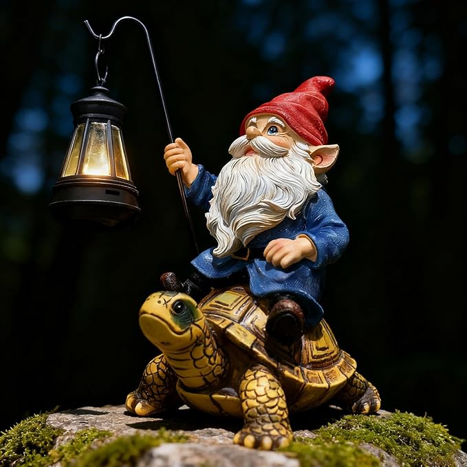 Outdoor Garden Gnome, Funny Lawn Gnome Statue Decorations, Solar Gnome Riding Turtle Figurines Ornament for Patio, Balcony, Yard, Iutdoor Office Home Decor, Mom Grandma Sisters Gifts