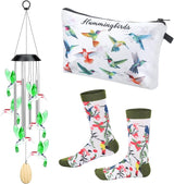 Wenqik 3 Pcs Christmas Hummingbird Gifts Set for Women Include Hummingbird Solar Wind Chimes Socks Makeup Bag Gift for Humming Bird Lover Mother Mom Grandma Wife Sister Her Birthday Xmas Gifts
