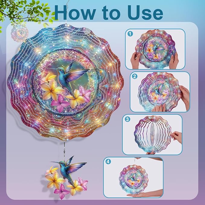 Hummingbird Wind Spinners Outdoor - 3D Hanging Wind Spinner for Garden Yard Art Decoration, Metal Stainless Bird Wind Catcher Kinetic Sculpture Ornament Gifts for Women Men