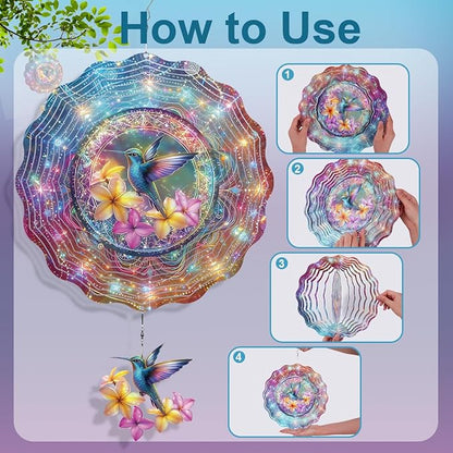 Hummingbird Wind Spinners Outdoor - 3D Hanging Wind Spinner for Garden Yard Art Decoration, Metal Stainless Bird Wind Catcher Kinetic Sculpture Ornament Gifts for Women Men