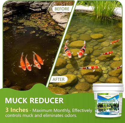 Muck Reducer, 5 LB Natural Sludge Solution Pellets for Ponds, Lakes, Powerful Away Muck and Odor Control, Treats Up to 35,000 Sq Ft, Natural Safe for Fish, Birds, Pet, Wildlife