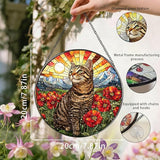 Stained Glass Suncatcher Window Hanging, 7.8 Inch Handmade Sunflower Garden suncatchers, Suncatcher Home Decor,Gift for Women, Mom, Grandma (Cat)