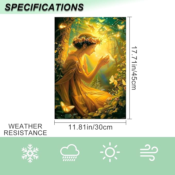 IVN Enchanted Fairy Garden Flag 12x18 Spring Outdoor Yard Flag with Flower Crown Fairy & Glowing Butterflies Double Sided Seasonal Lawn Decor for Garden Porch or Patio