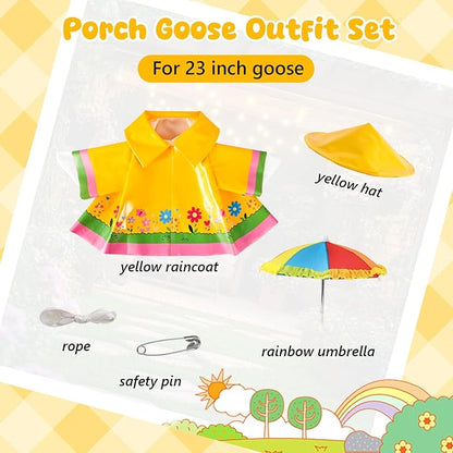 Raincoat Porch Goose Outfits, 23" Goose Statue Raincoat Costume Spring Porch Goose Outfits, Durable Summer Lawn Goose Clothes with Hat Umbrella, Outdoor Yard Patio Garden Holiday Decor