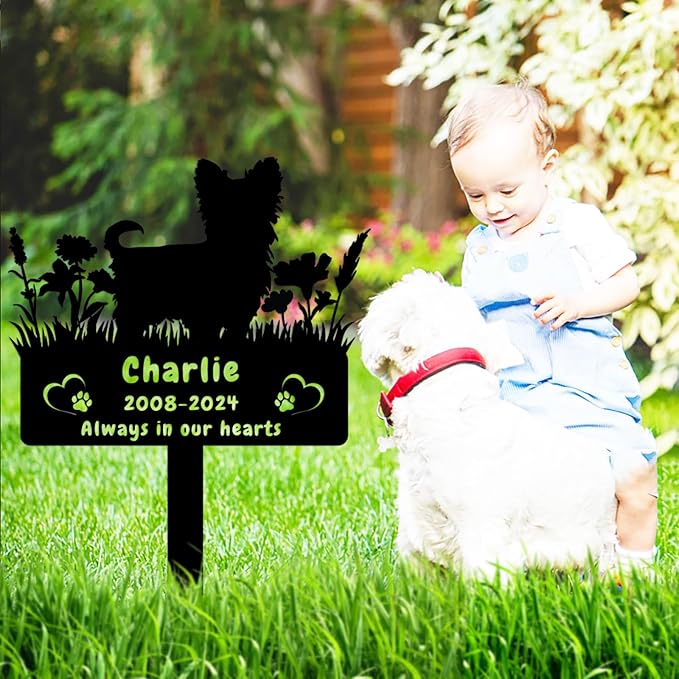 Personalized Yorkshire Terrier Dog Memorial Grave Marker,Custom Flora Dog Memorial Garden Stake,Dog Memorial Plaque Burial Stake Engraved Sign,Dog Sympathy Grave Stake,Dog Memorial Statue Yorkshire2
