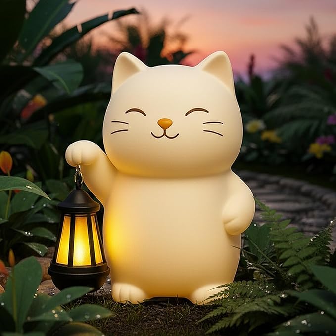 Solar Cat Garden Statue with Lantern – Outdoor Cat Statue for Garden, Patio & Yard, Weatherproof Resin Figurine Lawn Ornament Garden Decor with Soft Solar Glow
