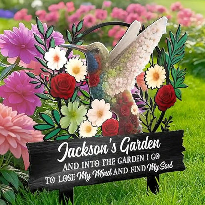 Personalized Metal Garden Stake Gift for Family - and Into The Garden I Go to Lose My Mind