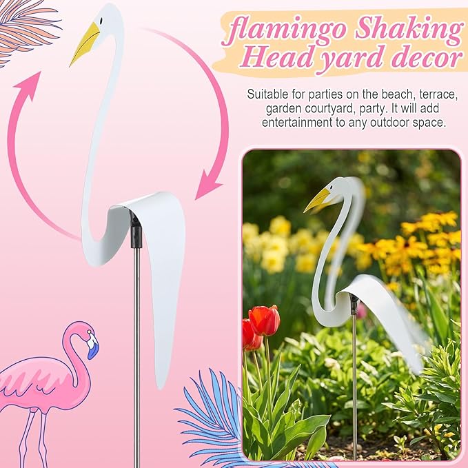 Sliner 3 Pcs Flamingo Shaking Head Dancing Yard Decorations Vibrant Pink Rose Red White Bobbing Flamingos with Replaceable Adhesive Dots for Garden Porch Patio Lawn Ornaments Outdoor Decor