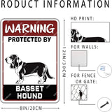 snowsun Warning Metal Signs Protected by Basset Hound Dog Tin Sign for Home Garden Yard Street Wall Decor 8×12 Inches