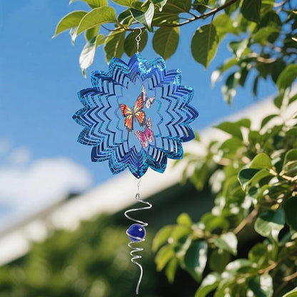 Wind Spinners Butterfly Hanging Outdoor, 12In Stainless Steel Spinfinity Wind Spinner, Blue Wind Chimes for Outside, 3D Kinetic Sculpture Suncatcher, Metal Yard Ornaments, Butterfly Garden Spinners