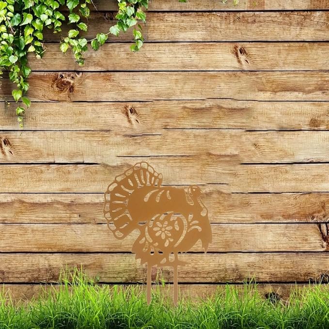 Turkey Animals Stakes Thanksgiving Day Ground Insertion Decor Vivid Hollow Iron Animal Statue for Courtyard Outdoor Yard Art Decorative (Rust)