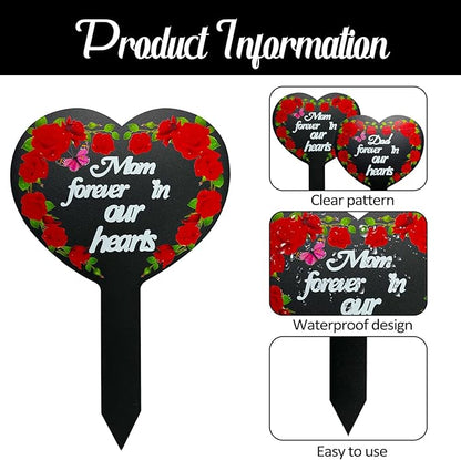 OZIO Heart Memorial Plaque Stake Sympathy Grave Markers Cardinals Garden Metal Grave Stake Decoration for Mom Dad Cemetery Outdoors Yard Garden(Mom-C)