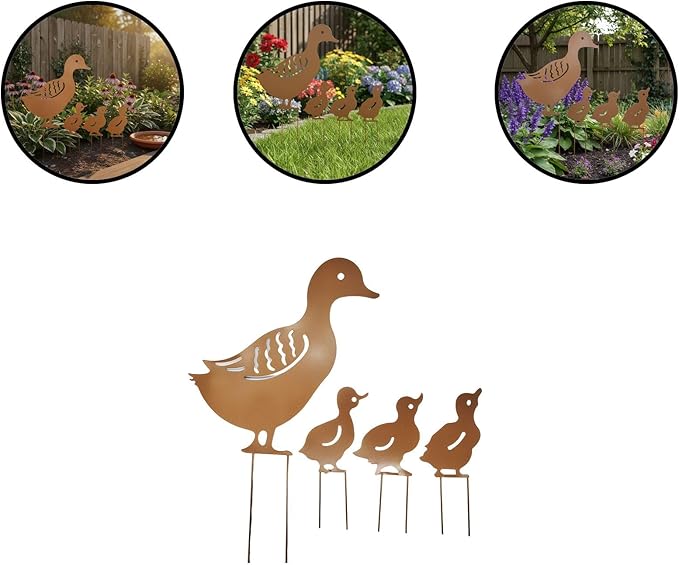 Iron Garden Ornament Wrought Metal Family Decor for Outdoor Lawn and Backyard Landscaping