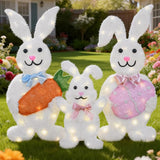 Outdoor Lighted Easter Bunny Yard Decorations, Metal Bunny Family Set of 3, Plug-in Pre-Lit LEDs for Lawn Garden Front Porch