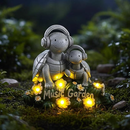 Solar Garden Turtle Statue 5.9"with Headphones,Solar Statue with 5 LED Lights,Anti-Fade Stone Texture Turtle Gifts for Women Men Mom Dad,Unique Resin Lawn Ornaments for Patio Yard Lawn Balcony