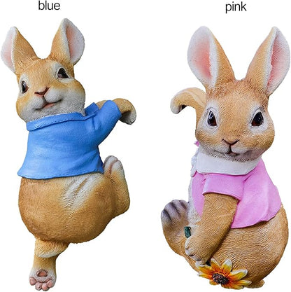 Mini Hanging Bunny Resin Garden Statues, Cute Rabbits Sculpture, Indoor Outdoor Decorations Cute Rabbits Planter Pots Hanger, Art Décor Figurine Ornament for Easter Yard Home Garden Patio