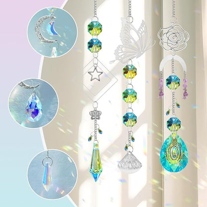 FACIACC 407 Pcs DIY Crystal Suncatcher, Sun Catchers Making Kits Craft with Hooks for Adults, Hanging Decorative with Chain Crystals Rainbow for Indoor Outdoor Garden Windows and Party Decor