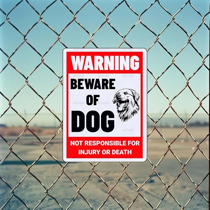 Beware of Dog Sign Golden Retriever Metal Sign Warning Beware of Dog Signs for Fence Outdoor Farm Garden Gate Home Yard Decor 8x12 Inch