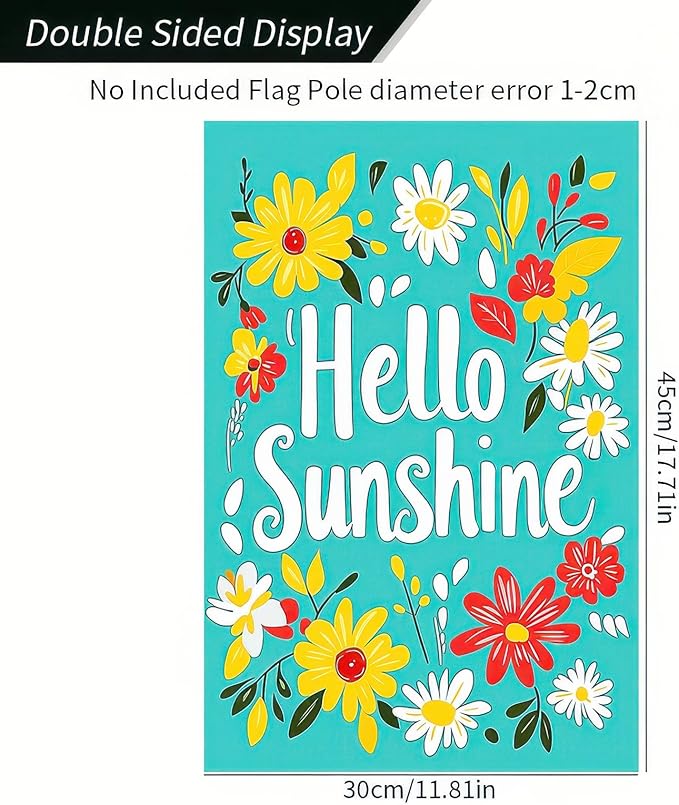 BlissYard Hello Sunshine Summer Garden Flags 12x18 Double Sided Flag Spring Summer Outdoor Decor with Radiant Sun and Sunflower Design Perfect Floral Seasonal Yard Outdoor Flag