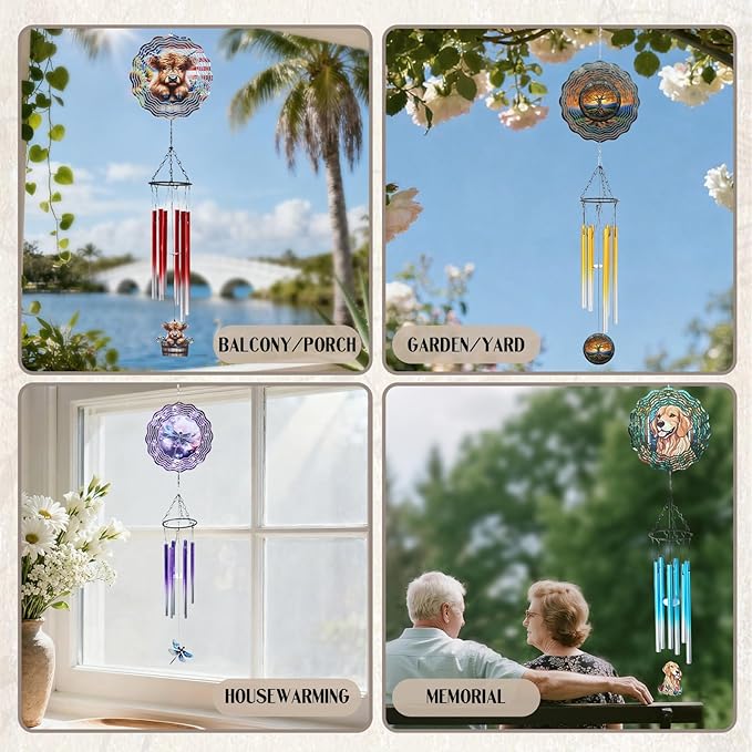 Tree of Life Wind Chimes - Metal Windchime with Spinners Outdoor Garden Patio Yard Decor Indoor Balcony Home Hanging Christmas New Year Housewarming Birthday Gift for Women Mom Grandma Wife
