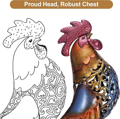 Rooster Garden Statues,Vintage Chicken Statue for Outdoor Decor, Regal Mighty Metal Rooster,Perfect Handmade Gift for Housewarming, Friends, Garden Lover