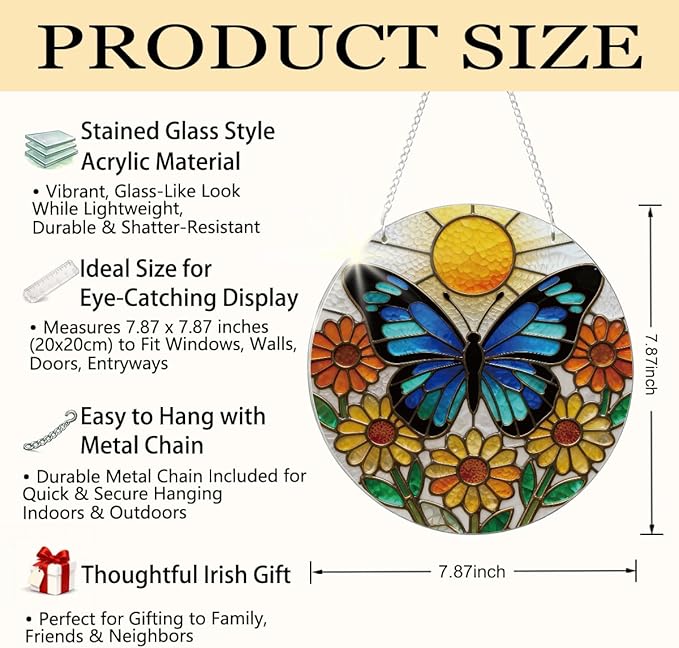 Butterfly Acrylic Window Hanging Suncatcher, Yellow Flower Window Wall Art, Butterfly Suncatchers for Windows Doors Home Decoration, Housewarming, Festival, Birthday Gift for Women