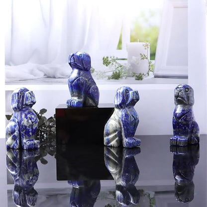 SMQ 2" Crystal Dog Figurine,Polished Mini Carved Lapis Lazuli Puppy Pet Animal Carvings Collecitble for Home Decor Gifts