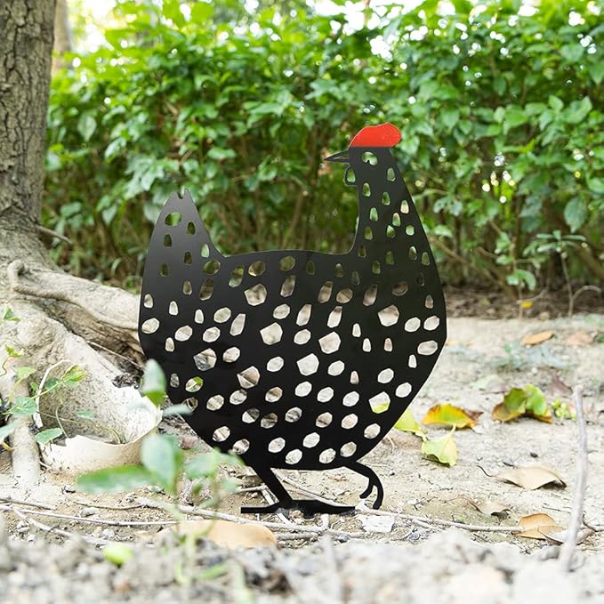 AOZITA 5 PCS 13 inch Metal Chicken Yard Art Garden Decorative Stake Hollow Out Rooster Animals Silhouette Statue Decor, Pathway, Floor, Garden, Lawn, Outdoor Decoration