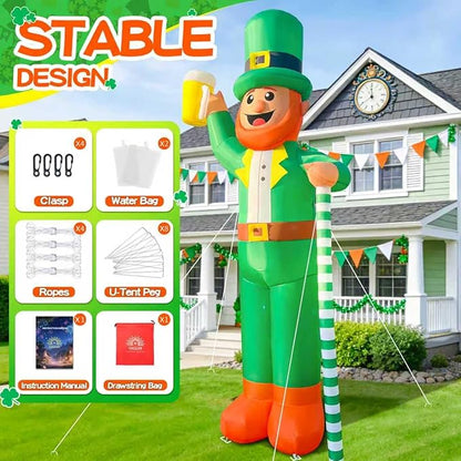 12Ft Giant St. Patrick's Day Blow Up Inflatable Leprechaun Takes a Beer St Patricks Day Inflatable Yard Decorations St Patricks Blow Up Inflatable for Outdoor Garden Lawn Party(with Drawstring Bag)