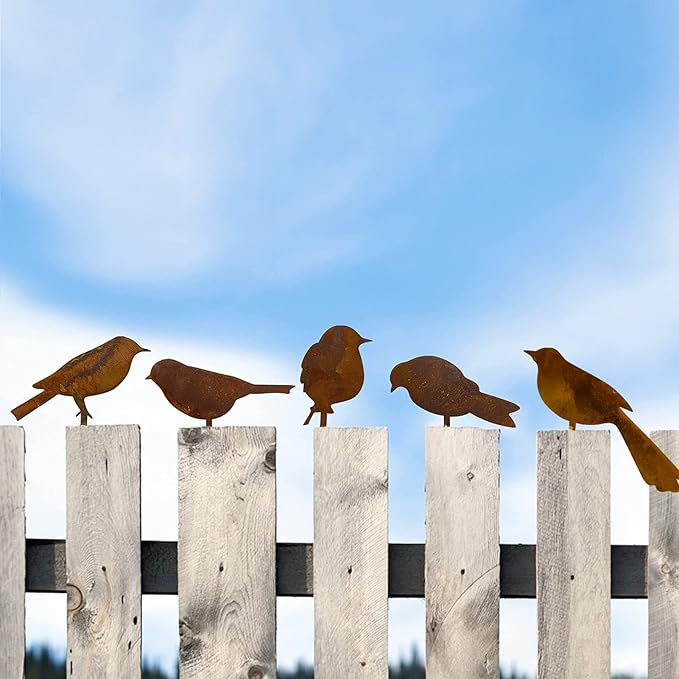 Rusty Bird Silhouette with Rusty Patina Birds Decoration Lifelike Metal Birds Garden Ornaments Silhouette Simulation Bird Figurine Rustic Outdoor Patio Yard Adornment (Silhouette)
