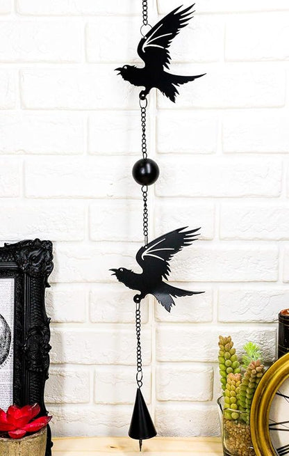 Ebros Harbinger of Doom Raven Crow Black Coated Steel Metal Wall Hanging Wind Chime with Beads Home and Patio Decor Bad Omen Macabre Edgar Poe Ravens Mobile Noisemaker