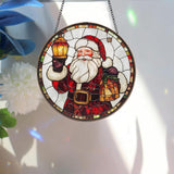 Bimkole Santa Claus Stained Glass Suncatcher Window Hanging - Christmas Indoor Window or Doorway Decoration - Handmade Sun Catcher Decor for Garden Home Christmas & Birthday Gifts 7.87x7.87 inch