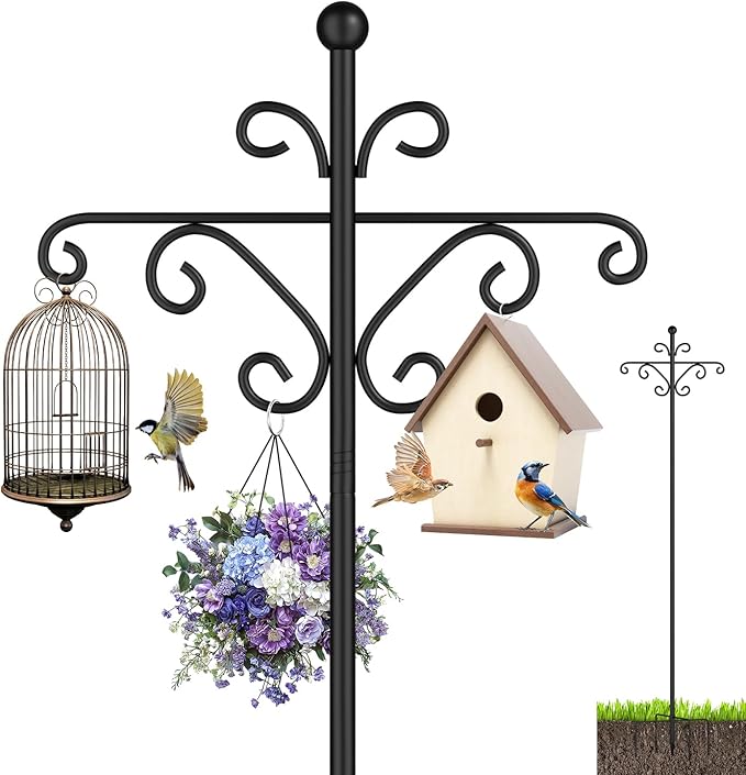 Bird Feeder Pole for Outdoors,108 Inch Adjustable Tall Shepherds Hooks, Double Shepherd Hooks for Bird Feeder Stand for Garden Plant, Hummingbird Feeder, Lantern, Hanging Wedding Decor