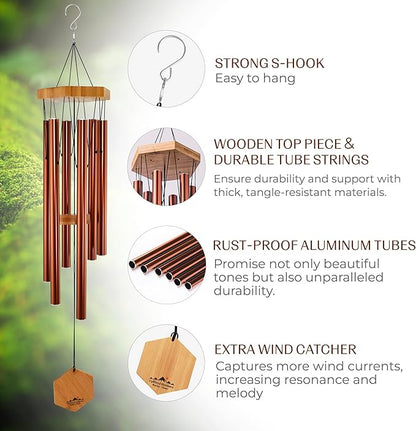 Red Deep Tone Wind Chime – Outdoor Sympathy & Memorial Gift for the Loss of a Loved One, Memorial Wind Chimes, Thoughtful Sympathy Gift for Bereavement and Remembrance. 29" Copper Red