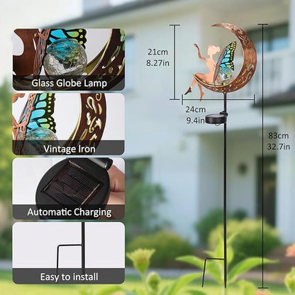 ZKLiLi Garden Outdoor Decor, Fairy Moon Figurine Light Stake, Housewarming Ornament for Patio, Lawn, Yard, Pathway - Unique Gift Ideas for Gardening Mom Grandma