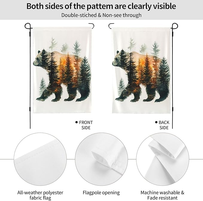 Bear Garden Flags 12×18 Inch Forest Double Sided Decorative Yard Banner Seasonal Flag for Outdoor Outside Decor