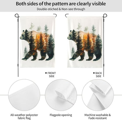 Bear Garden Flags 12×18 Inch Forest Double Sided Decorative Yard Banner Seasonal Flag for Outdoor Outside Decor