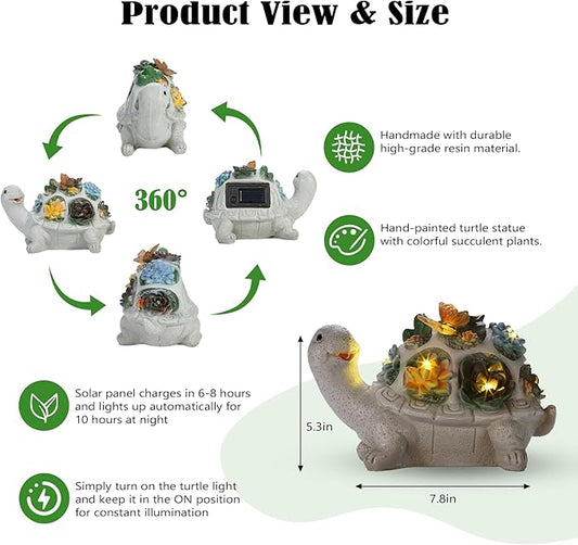 Turtle Statues Solar Garden Decor, Ideal Gifts for Mom, Mom Birthday Gifts, Turtle Statues Garden Statues for Outdoor Decor Yard Decorations Outdoor Ornaments Porch Patio Balcony Home House