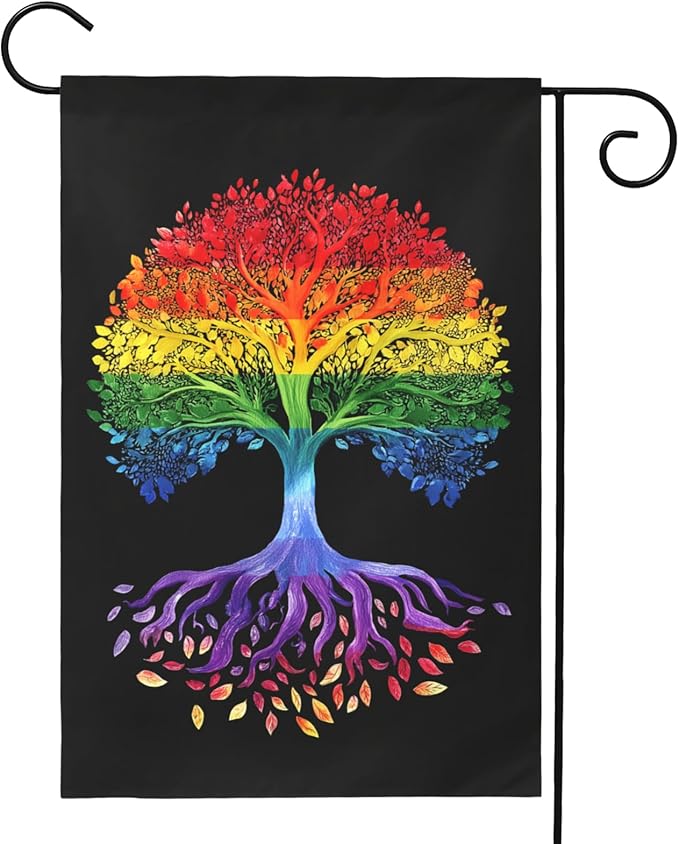 Gay Pride Garden Flag LGBTQ Rainbow Tree Life Yard Banner 12x18 Double Sided for Outside Lawn Seasonal Decorative Small