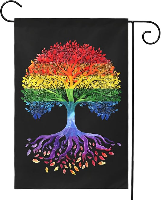 Gay Pride Garden Flag LGBTQ Rainbow Tree Life Yard Banner 12x18 Double Sided for Outside Lawn Seasonal Decorative Small
