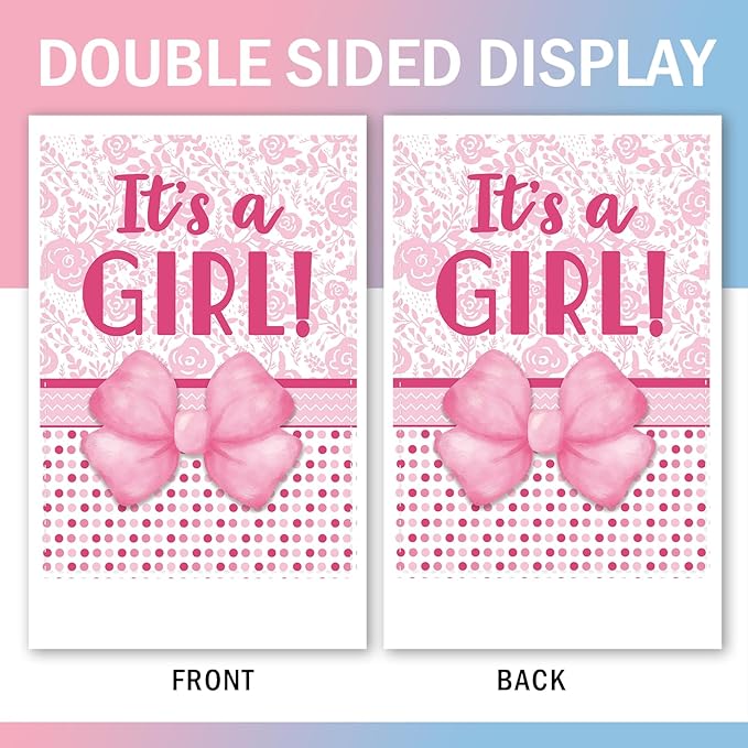 It's a Girl Pink Bow Baby Shower Decorative Garden Flag, Newborn Gender Reveal Small Yard Outside Decorations Gift for New Dad Mom, Coquette Baptism Party Outdoor Home Decor Double Sided 12x18