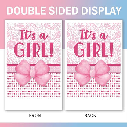 It's a Girl Pink Bow Baby Shower Decorative Garden Flag, Newborn Gender Reveal Small Yard Outside Decorations Gift for New Dad Mom, Coquette Baptism Party Outdoor Home Decor Double Sided 12x18