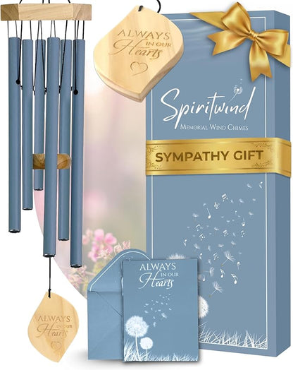 Beautifully Packaged 32" Memorial Wind Chimes for Loss of Loved One - Ocean Blue Tranquil Sounding Sympathy Wind Chimes for outside in Memory of a Loved One - Ideal as a Sympathy Gift & Memorial Gifts