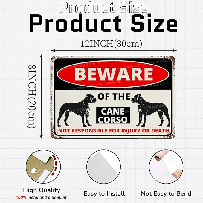 Beware Of The Dog Cane Corso Sign Aluminum Metal Tin Signs Outdoor Yard Sign Warning Sign For Fence Yard Home Kitchen Farm Garden Wall Decor 8x12 Inch