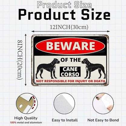 Beware Of The Dog Cane Corso Sign Aluminum Metal Tin Signs Outdoor Yard Sign Warning Sign For Fence Yard Home Kitchen Farm Garden Wall Decor 8x12 Inch