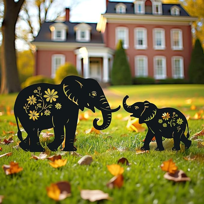 WACLSTDAY Elephant Metal Garden Stakes Decorative, Gifts for Women/Men/Elephant Lovers, Black Silhouette Statues Spring Outdoor Decorations for Garden, Yard, Lawn, Pathway,Patio,Outside