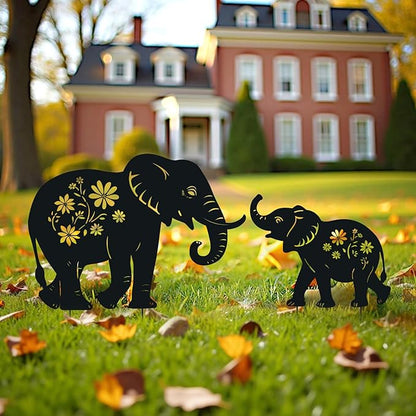 WACLSTDAY Elephant Metal Garden Stakes Decorative, Gifts for Women/Men/Elephant Lovers, Black Silhouette Statues Spring Outdoor Decorations for Garden, Yard, Lawn, Pathway,Patio,Outside