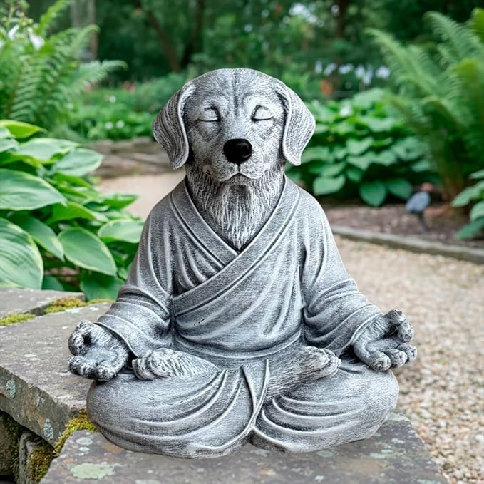 OLOMA Concrete Spiritual Dog Statue Heavy Stone Sculpture Resin Coated Durable Outdoor Indoor Lawn Patio Decorative Accent Element for Peaceful Spaces Decorative Garden Accent Feature